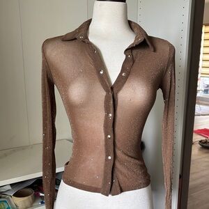 Princess Polly Brown Sheer Button Down Shirt